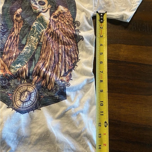 SOLD SECRET ARTIST by Affliction Women's T-Shirt SUGAR ANGEL White Biker - Picture 5 of 7